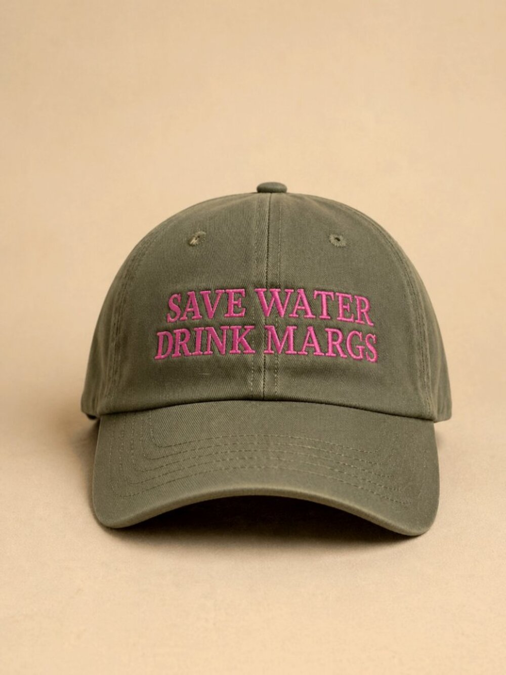 Zenana Save Water Drink Margs Hat Olive Green Pink Embroidered Baseball Cap New